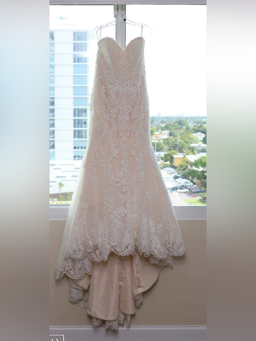 Maggie Sottero Ivory and Champagne Lace Mermaid Wedding Dress